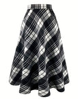 Plaid Midi Skirt with Pocketed