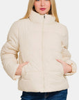 Zenana Zip Up Turtleneck Puffer Jacket with Pockets