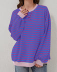 Gray Contrast Striped Long Sleeve Sweatshirt