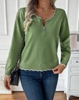 Contrast Trim Quarter Zip Long Sleeve Knit Top