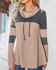 Contrast Drawstring Long Sleeve Top