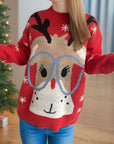 Reindeer Round Neck Dropped Shoulder Sweater