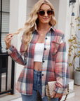 Mandy Pocketed Plaid Collared Neck Long Sleeve Shirt