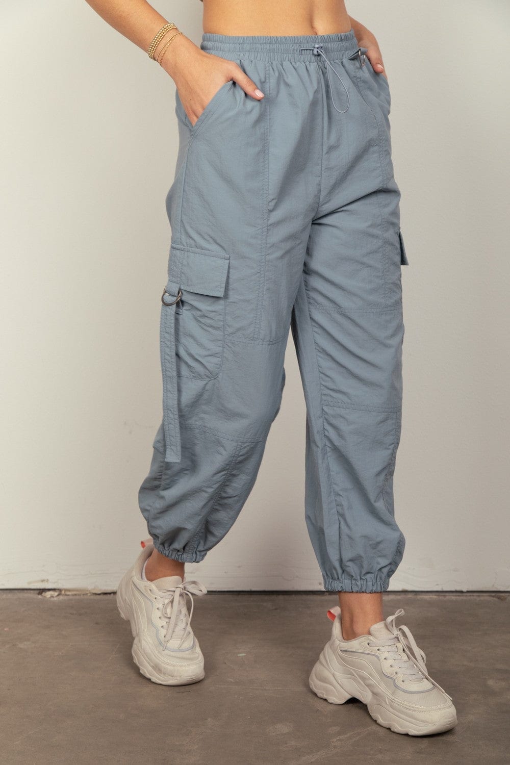 Dark Gray VERY J Elastic Waist Woven Cargo Pants