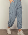 Dark Gray VERY J Elastic Waist Woven Cargo Pants