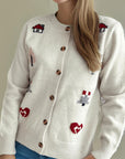 Button Up Round Neck Long Sleeve Cardigan