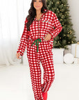 Plaid Collared Neck Long Sleeve Top and Pants Set