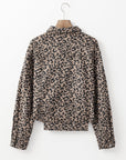 Asymmetrical Hem Collared Neck Leopard Jacket