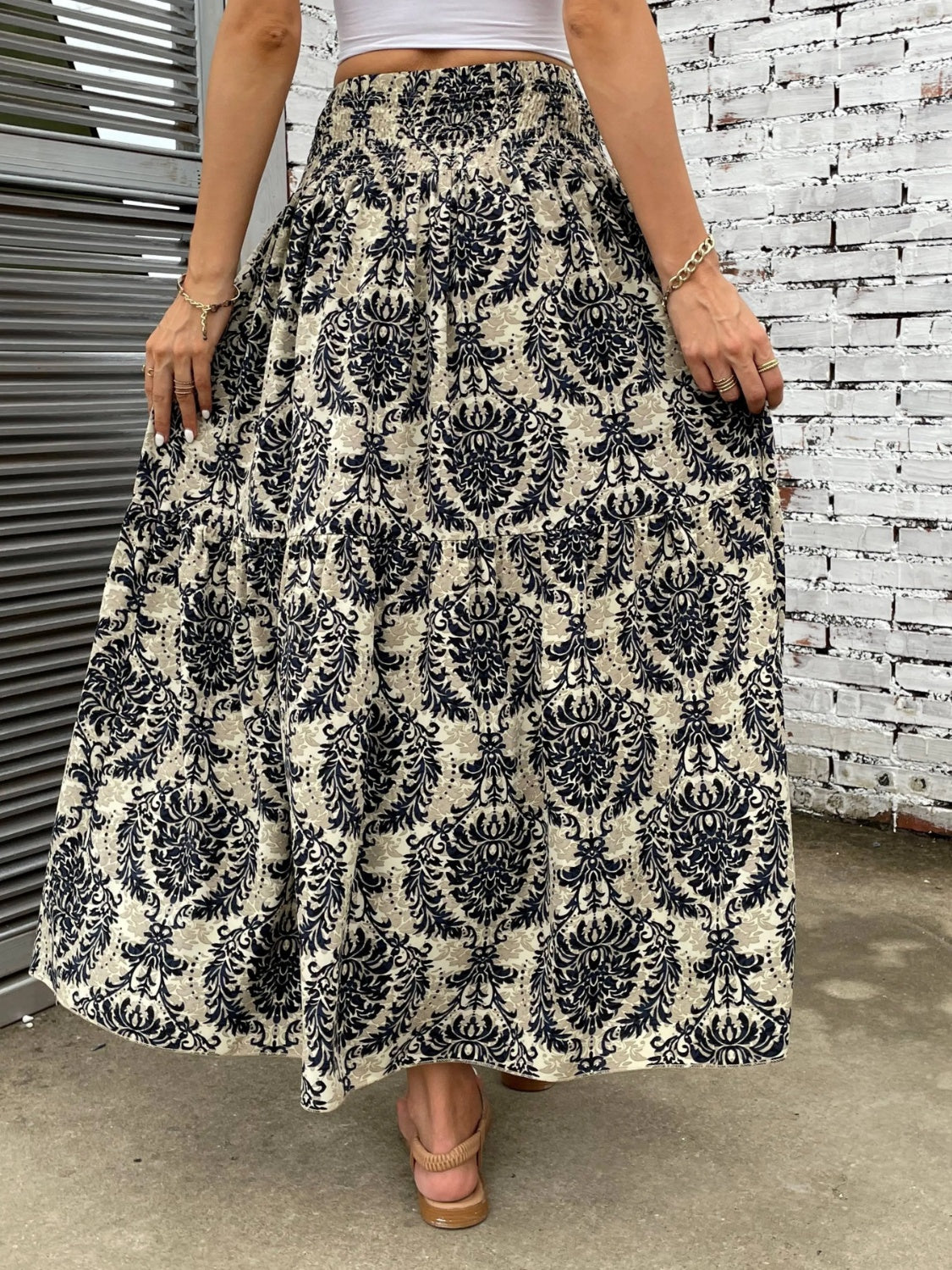 Rosy Brown Printed Elastic Waist Maxi Skirt Sentient Beauty Fashions Apaparel & Accessories