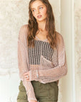 ADORA Crochet Long Sleeve Knit Cover Up with Big Pocket