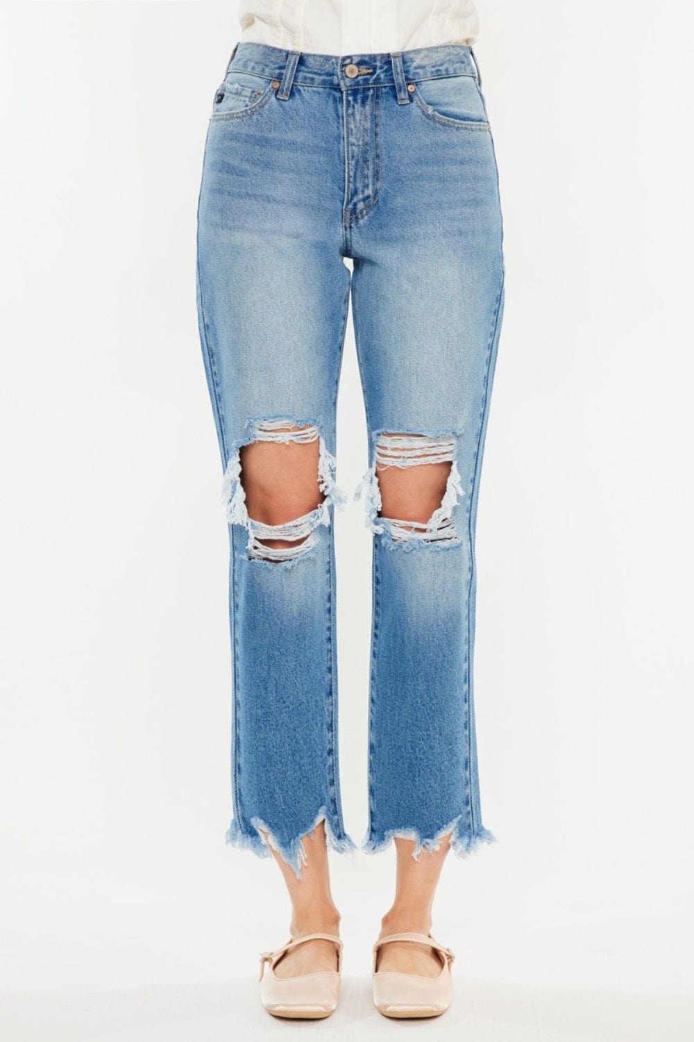 Lavender Kancan Distressed Frayed Hem Cropped Jeans