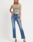 RISEN Full Size Mid Rise Ankle Straight Jeans with Pockets