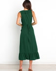 Ruffled Surplice Sleeveless Midi Dress