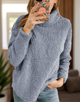 Fuzzy Turtleneck Long Sleeve Sweatshirt