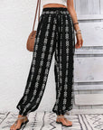 Black Tied Printed High Waist Pants