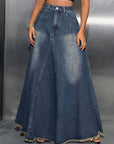 Raw Hem High Waist Denim Skirt with Pockets