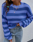 Honey Striped Round Neck Long Sleeve Sweater