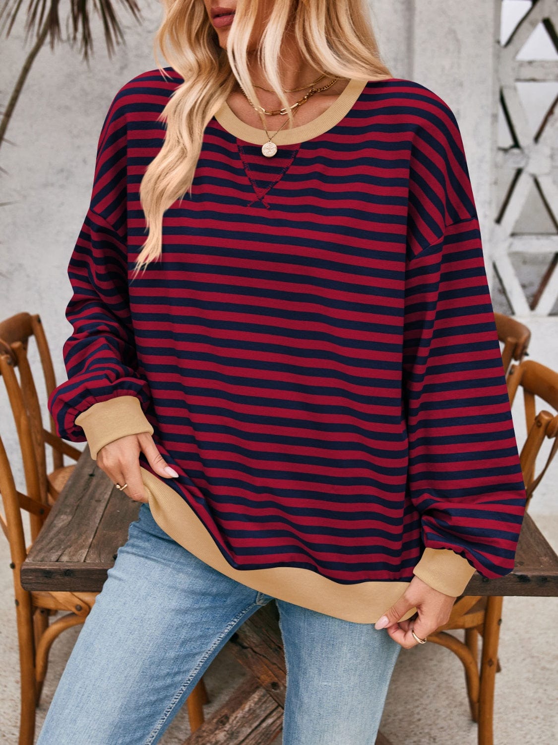 Sienna Contrast Striped Long Sleeve Sweatshirt