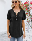 Frill Notched Short Sleeve Blouse