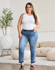 Light Gray Judy Blue Full Size Release Hem Cropped Bootcut Jeans Sentient Beauty Fashions Apparel & Accessories