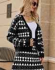 Geometric Dropped Shoulder Cardigan and Knit Skirt Set