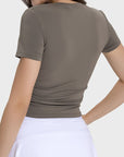 Dim Gray Ruched Round Neck Short Sleeve Active T-Shirt