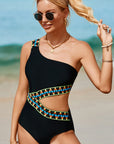 Dark Gray Cutout Single Shoulder One-Piece Swimwear