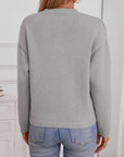 Pocketed Notched Long Sleeve Knit Top