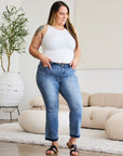 Light Gray Judy Blue Full Size Release Hem Cropped Bootcut Jeans Sentient Beauty Fashions Apparel & Accessories