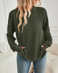 Lovelet Slit Round Neck Long Sleeve Sweatshirt