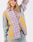 Light Gray SAGE + FIG Button Up Raw Hem  Plaid Flannel Shirt