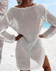 Light Gray Openwork Tie Neck Cover-Up