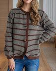 Pocketed Contrast V-Neck Button Up Cardigan