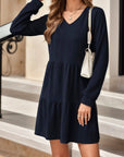 V-Neck Long Sleeve Mini Dress