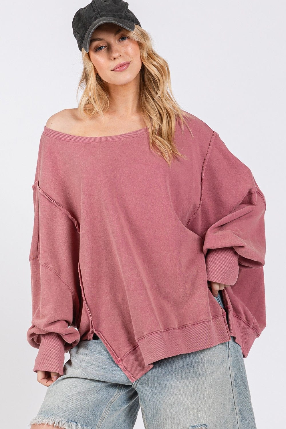 Thistle SAGE + FIG Mineral Wash Side Slit Oversized Sweatshirt