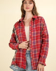 VERY J Contrast Plaid Raw Detail Shirt