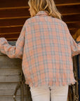 Rosy Brown And The Why Full Size Plaid Button Up Raw Hem Shirt