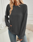 Lovelet Slit Round Neck Long Sleeve Sweatshirt