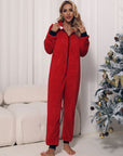 Zip Front Long Sleeve Hooded Teddy Lounge Jumpsuit