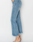 Light Gray RISEN Full Size High Rise Frayed Hem Flare Jeans