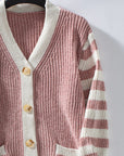 Striped Button Up Long Sleeve Cardigan