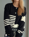 Striped Color Block Round Neck Cardigan