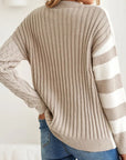 Cable-Knit Color Block Round Neck Sweater