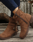 Suede Side Zip Round Toe Boots