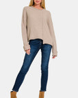 Zenana Asymmetric Hem Drop Shoulder Sweater