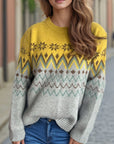 Chevron Contrast Round Neck Long Sleeve Sweater