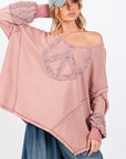 SAGE + FIG Peace Sign Mineral Wash Terry Top