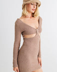 Light Gray HERA COLLECTION Fluffy Bow Cut-Out Detail Long Sleeve Mini Dress