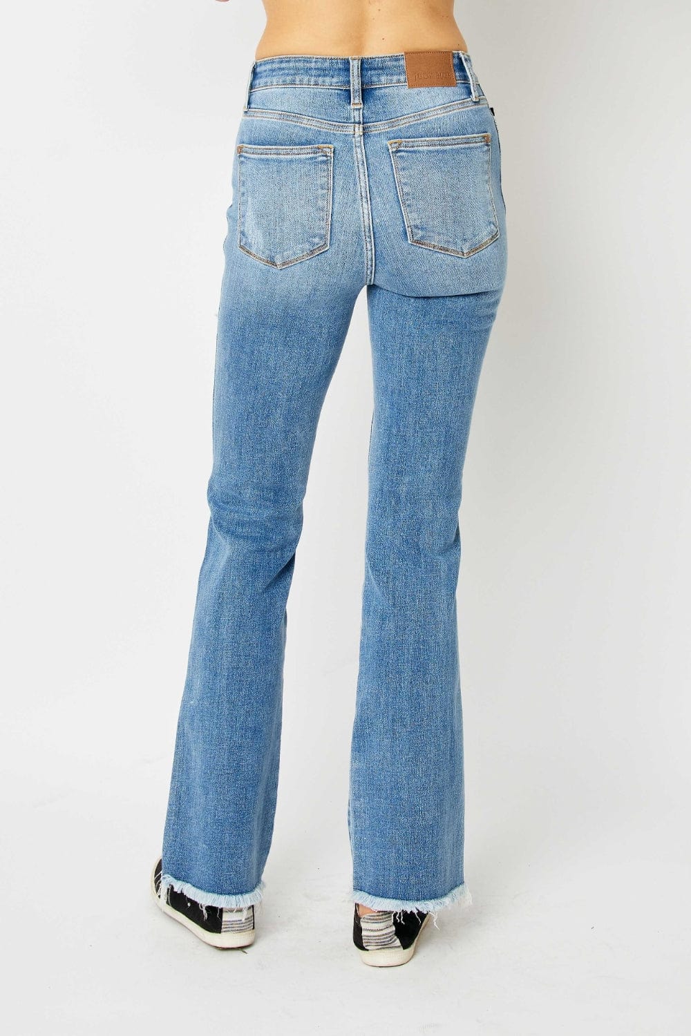 Lavender Judy Blue Full Size Distressed Raw Hem Bootcut Jeans