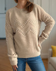 Pearl Trim Round Neck Raglan Sleeve Sweater